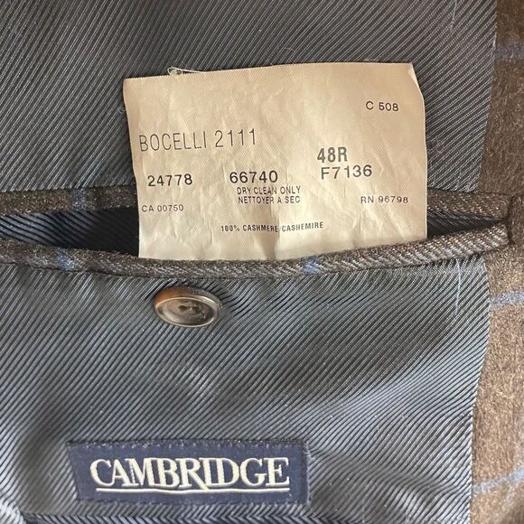 CAMBRIDGE Cashmere Button Front Blazer Jacket Sport Coat Brown Blue 48R - Picture 10 of 11